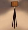 Black Cotton Shade Tripod Floor Lamp With MDF Base