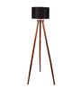 Dynamic Black Cotton Shade Tripod Floor Lamp With Mango wood Base