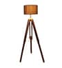 Alper Black Cotton Shade Tripod Floor Lamp With Sheesham Wood Base