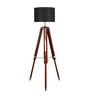 Galaxy Black Cotton Shade Tripod Floor Lamp With Sheesham Wood Base