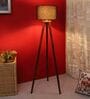 Dynamic Black Cotton Shade Tripod Floor Lamp With Mango wood Base