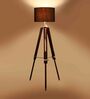 Galaxy Black Cotton Shade Tripod Floor Lamp With Sheesham Wood Base