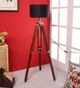 Alper Black Cotton Shade Tripod Floor Lamp With Sheesham Wood Base