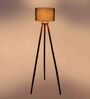 Dynamic Black Cotton Shade Tripod Floor Lamp With Mango wood Base