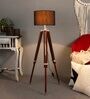 Galaxy Black Cotton Shade Tripod Floor Lamp With Sheesham Wood Base