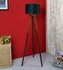 Dynamic Black Cotton Shade Tripod Floor Lamp With Mango wood Base