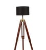 Alper Black Cotton Shade Tripod Floor Lamp With Sheesham Wood Base