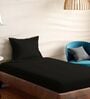 Black Cotton Solid 210TC Plain Single Bedsheet with 1 Pillow Cover