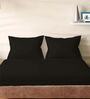 Black Cotton Solid 210TC Plain Super King Bedsheet with 2 Pillow Covers