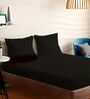 Black Cotton Solid 210TC Plain Super King Bedsheet with 2 Pillow Covers