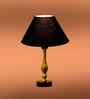 Black Cotton Table Lamp With  Metal & Wood  Base 10X15 Inches