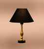 Black Cotton Table Lamp With  Metal & Wood  Base 10X15 Inches