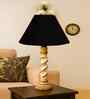 Black Cotton Table Lamp With  Wood  Base 10X19 Inches