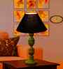 Black Cotton Table Lamp With  Wood  Base 10X19 Inches