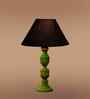 Black Cotton Table Lamp With  Wood  Base 10X19 Inches