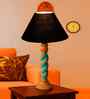 Black Cotton Table Lamp With  Wood  Base 10X19 Inches