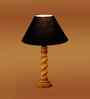 Black Cotton Table Lamp With  Wood  Base 10X19 Inches