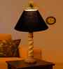 Black Cotton Table Lamp With  Wood  Base 10X19 Inches