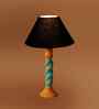 Black Cotton Table Lamp With  Wood  Base 10X19 Inches