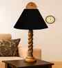 Black Cotton Table Lamp With  Wood  Base 10X19 Inches