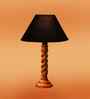 Black Cotton Table Lamp With  Wood  Base 10X19 Inches
