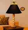 Black Cotton Table Lamp With  Wood  Base 10X19 Inches
