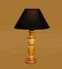 Black Cotton Table Lamp With  Wood  Base 10X19 Inches