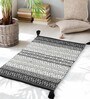 Black Cotton Vintage 2 x 3  Feet Hand Woven Dhurrie