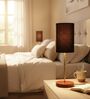 Black Cylinder Fabric Shade Table Lamp, Brown Wooden Base Bedside & Desk Light for Bedroom, Living Room & Home Decor