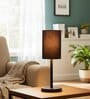 Black Cylinder Fabric Shade Table Lamp, Minimalist Bedside Lamp with Metal Base for Bedroom, Living Room & Study