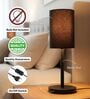 Black Cylinder Fabric Shade Table Lamp, Minimalist Bedside Lamp with Metal Base for Bedroom, Living Room & Study