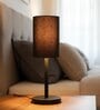 Black Cylinder Fabric Shade Table Lamp, Minimalist Bedside Lamp with Metal Base for Bedroom, Living Room & Study