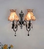 Black Double Wall Sconce with Kalamkari Shades and Crystals