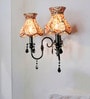 Black Double Wall Sconce with Kalamkari Shades and Crystals