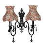 Black Double Wall Sconce with Kalamkari Shades and Crystals