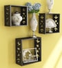 Set of 3 Engineered Wood Cube Wall Shelf in Black Colour