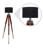 Inspired Black Fabric Shade Tripod Floor Lamp With Wood Base