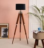 Inspired Black Fabric Shade Tripod Floor Lamp With Wood Base