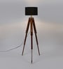 Inspired Black Fabric Shade Tripod Floor Lamp With Wood Base
