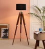 Inspired Black Fabric Shade Tripod Floor Lamp With Wood Base