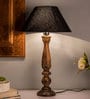 Black Fabric Floral Carved Table Lamp