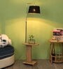 Desmond Black Fabric Shade Shelf Floor Lamp With Wood Base