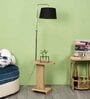 Desmond Black Fabric Shade Shelf Floor Lamp With Wood Base
