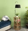 Black Fabric Shade Floor Lamp With Brown Base