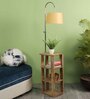 Crosscut Black Fabric Shade Shelf Floor Lamp With Wood Base