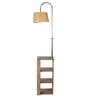 Crosscut Black Fabric Shade Shelf Floor Lamp With Wood Base