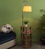 Crosscut Black Fabric Shade Shelf Floor Lamp With Wood Base