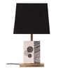 Black Fabric Shade Marble Table LED Lamp With Antique Brass Base
