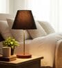 Black Fabric Shade Table Lamp, Brown Wooden Base Bedside & Desk Light for Bedroom, Living Room & Home Decor