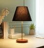 Black Fabric Shade Table Lamp, Brown Wooden Base Bedside & Desk Light for Bedroom, Living Room & Home Decor